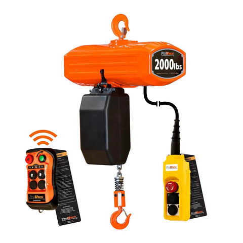 Portable Electric Chain Hoist With Wireless Remote Control 2000 Lbs Lifting Capacity 20 Foot Lift Single Phase