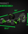 Green Machine 20 Inch Drift Trike For Kids 8 And Up With Dual Stick Steering, dimensions: 58x33.2x20 inches, adjustable seat.