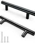 Matte Black Cabinet Handles 4 Pack, Three and Three Quarter Inch Hole Center Kitchen Cabinet Pulls, shown with screws