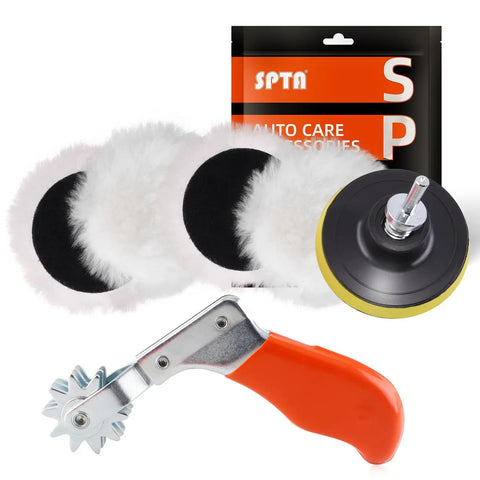 Dope 7 Piece Six Inch Wool Polishing Pad Kit with pad clean tool and 5/8-11 drill adapter for car polishing and buffing