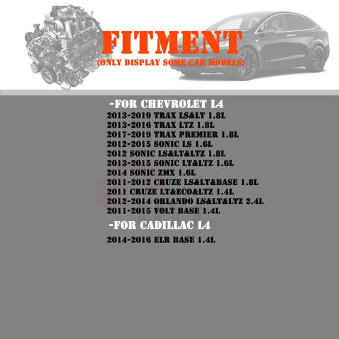 Fitment chart for Mass Air Flow Sensor MAF 0280218254 Compatible With Chevy Trax Sonic Cruze Orlando Volt ELR 2011 To 2019.