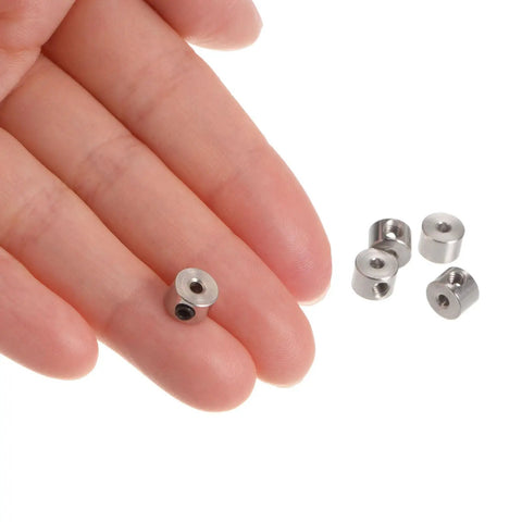 Set Screw Shaft Collars 2.1mm Bore Nickel Plated Steel 7mm OD 5mm Width 12 Pack Landing Gear Stopper Wheel Collar close-up