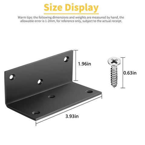 8 Pack Iron 4 Inch L Right Angle Brackets With Screws For Wood Shelves Cabinets And Furniture size display with screw