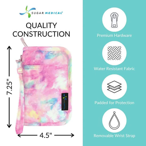 Diabetes Grab-And-Go Travel Case For Glucose Meter And Essentials, Portable Diabetic Organizer Bag, Glucometer Kit, Medical Supplies Pouch, Easy Everyday Diabetes Care, pink 7.25x4.5-inch case with wrist strap