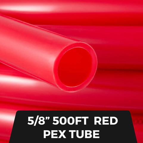 Close-up of Red PEX Tubing With O2 Barrier EVOH For Radiant Floor Heating And Potable Water, Five Eighth Inch Diameter, Five Hundred Feet Long