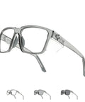 Built Tough Photochromic Safety Glasses With Auto Darkening Lenses Shifting From Clear Indoor View To Dark Shades Outside, grey frame design.