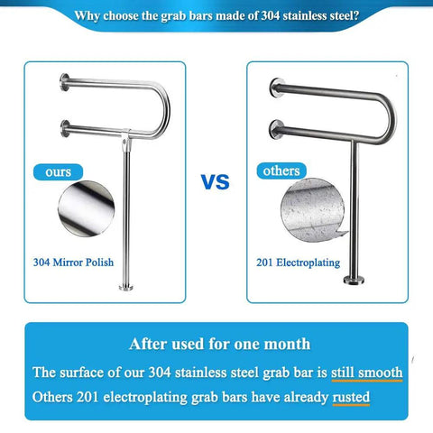 Comparison of Heavy Duty 24 Inch Stainless Steel Handicap Grab Bars For Bathroom And Shower with smooth finish vs rusted bar