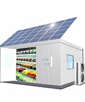Built Tough Off Grid Modular Cold Room And Walk In Freezer System Featuring Solar Powered Blast Chiller For Commercial Food Storage with solar panels.