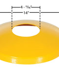 Heavy Duty Steel Dome Covers For 4.5 Inch Bollards Slick Yellow Finish with dimensions showing interior hole and exterior sweep.