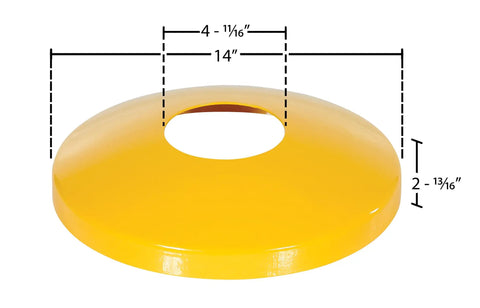 Heavy Duty Steel Dome Covers For 4.5 Inch Bollards Slick Yellow Finish with dimensions showing interior hole and exterior sweep.