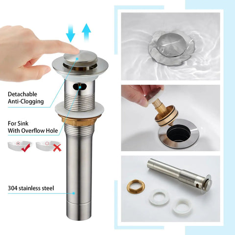 Widespread 8 Inch Bathroom Faucet With 3 Holes Brushed Nickel Finish Two Handles Pop Up Drain High Arc Spout Vanity Lavatory Basin Sink Faucet