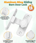 90 Degree Barn Door Lock Latch For Cabinets And Sliding Doors Right Angle Lock For Bathrooms Barns Sheds And Garden Windows Aluminum Alloy Safety Privacy Hardware White 1 Pack with countersunk holes and U-shaped groove.