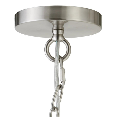 11 Inch Wide Pendant Light With Seeded Glass Shade In Brushed Nickel Finish ceiling mount detail showing chain attachment