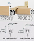 Close-up view of Premium Wall Mounted Sliding Barn Door Track System With 8.86ft Aluminum Alloy Rail and detailed measurements.