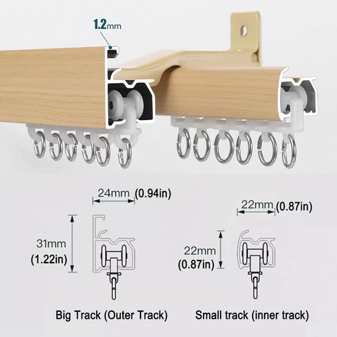 Close-up view of Premium Wall Mounted Sliding Barn Door Track System With 8.86ft Aluminum Alloy Rail and detailed measurements.