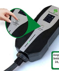 Close-up of amperage adjustment on 30 Foot Level 2 EV Charger 220 240V With 32A And 40A Output, compatible with Bolt Tesla Kona.