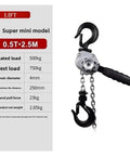 Super Lightweight Aluminum Hand Chain Hoist With Crank for reliable manual lifting, showing details of test load and chain specifications.
