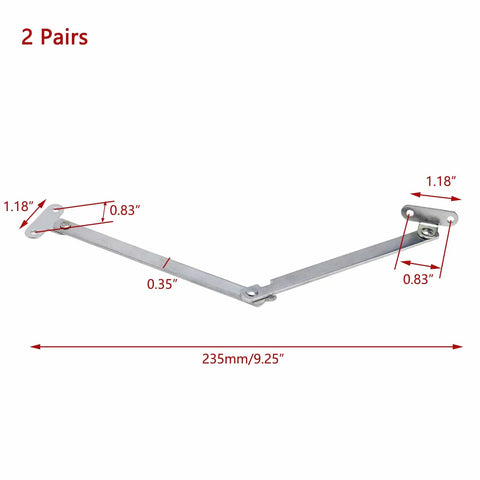 10 Inch Folding Lid Stay Hinges Set, 180 Degree Rotatable Stainless Steel Cabinet Hinge For Tables And Furniture, 2 Pairs, Silver