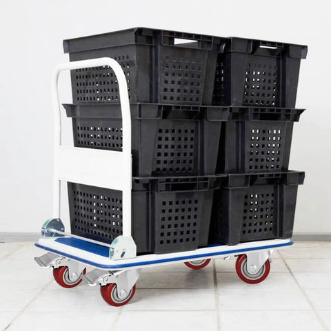 4 Inch Heavy Duty Casters With Dual Locking Swivel Wheels And Non Marking Polyurethane Tires For Shock Absorbing Glide on a cart with bins.