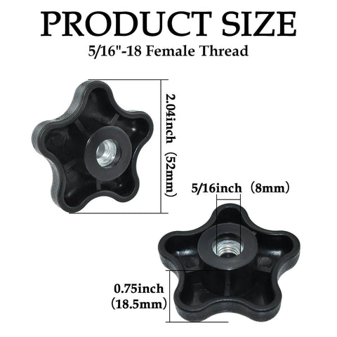 Diagram showing dimensions of Four Pack 5/16-18 Female Thread Polypropylene Clamping Knobs For Jigs with 2 inch head diameter.