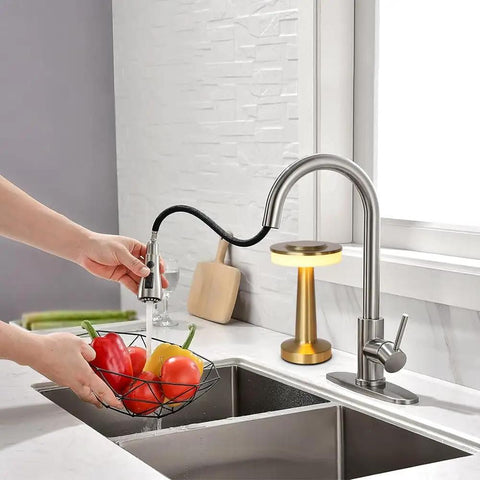 Pull Down Sprayer Kitchen Faucet With Multitask Mode, High Arc Single Handle Pull Out Sink Faucet For No Fuss Cleanup In RV, Laundry Or Bar Areas, Smooth Swivel, Durable Stainless Construction