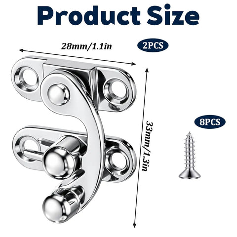 Dope Antique Style Hasp Latch 2 Piece Set With All Needed Screws For Jewelry Boxes And Toolboxes Rock Solid Zinc Alloy Lock Fresh Silver Clasp showing dimensions of 28mm and 33mm with screws.