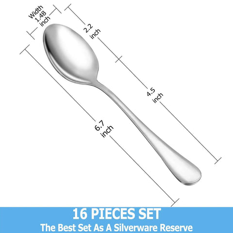 16 Piece Teaspoon Set In Premium Food Grade Stainless Steel 6.7 Inch Spoons Durable Small Teaspoons For Everyday Use