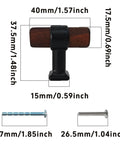 4 Pack Walnut Wood Drawer Pulls With Mounting Screws One Point Five Seven Inch T Bar Cabinet Handles dimensions and screws shown.