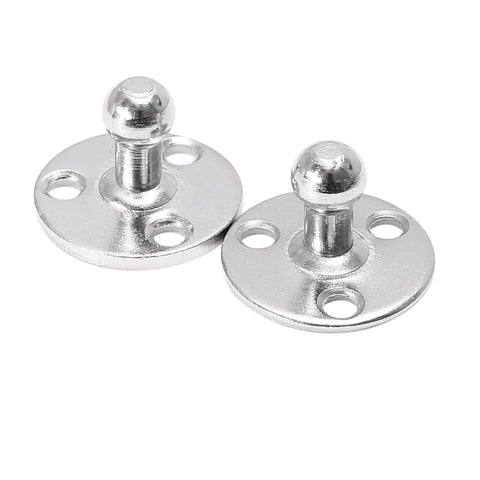 Pair of round metal 2 Pack 10mm Ball Studs Mounting Brackets For Gas Struts And Shocks With Screws on white background