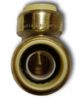 Front view of Three Quarter Inch Push Fit Elbow Set For Copper CPVC And PEX Pipes, Lead Free Brass Body, corrosion resistant fitting