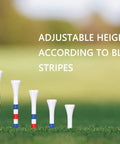Pro Grade Bamboo Golf Tees 100 Pack Two And Three Quarters Inch Long White Tees With Red And Blue Marks on Grass