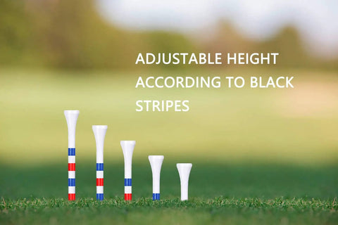 Pro Grade Bamboo Golf Tees 100 Pack Two And Three Quarters Inch Long White Tees With Red And Blue Marks on Grass