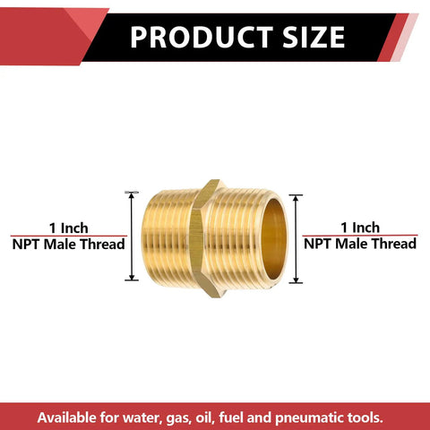 Pack of 100 1-Inch Male NPT Brass Nipples - Beefy Hex Pipe Fittings for Copper, Brass, Iron Piping, corrosion-resistant