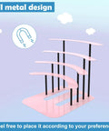 Ultimate Pink Metal Toniebox Stash Holder For 20 To 35 Tonies, all metal design with curved shelves and solid base.