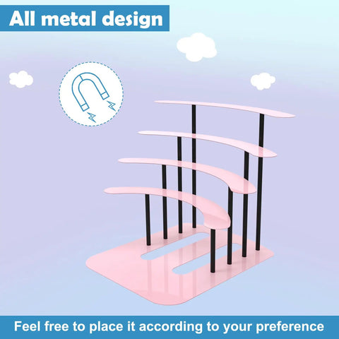 Ultimate Pink Metal Toniebox Stash Holder For 20 To 35 Tonies, all metal design with curved shelves and solid base.