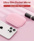 Ultra Slim LED Pocket Mirror With 1X And 3X Magnification beside smartphone and lipstick on pink surface