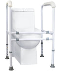 Foldable Toilet Safety Rails With Adjustable Stability Frame Built Damn Tough For Sit And Stand Mobility Real Deal Secure Support 300 Pound Weight Limit Hassle Free Universal Fit, white, adjustable height, tool-free install.