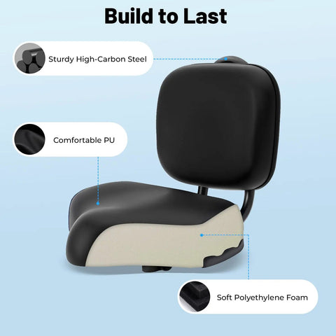 Comfy Tricycle Seat Cushion With Backrest For Bikes And E Bikes All Day Ride Padded PU Saddle With Support, black PU seat