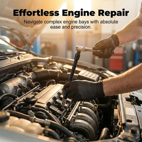 Mechanic using 1/2 Inch Flexible Shaft Extension Tool For Tight Spaces in engine bay, Handy Torque Socket Extender in automotive repair.