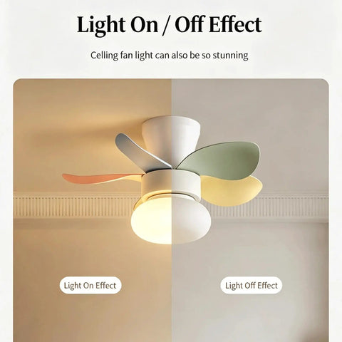 YPDJVLTI Children's Ceiling Fans Lights Ceiling Lamp showing light on and off effects with colorful blades.