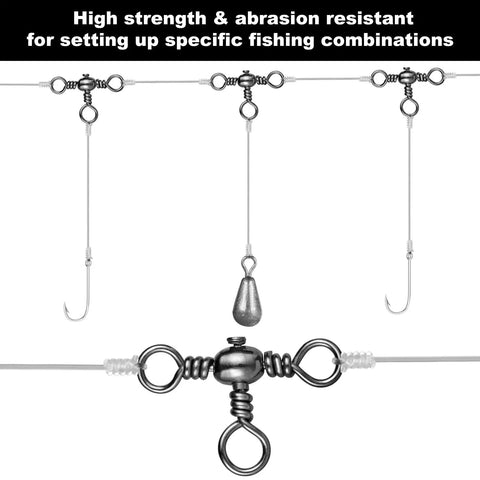 100 Piece Drift Team Approved Three Way Fishing Swivels Black Nickel Stainless Steel T Shape Connectors with hooks and weights.