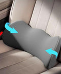 Heavy Duty Memory Foam Lumbar Support Cushion For Tesla Cybertruck Seats positioned on a car seat with adjustable straps.