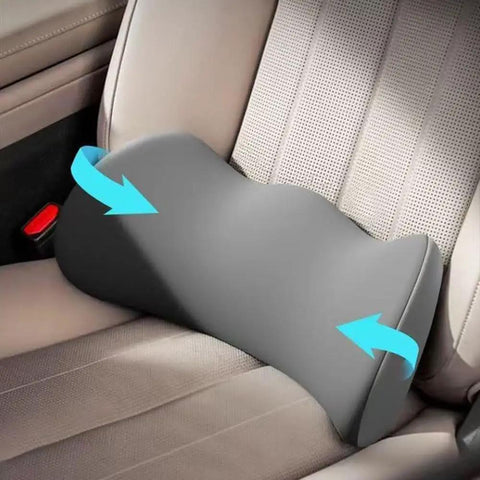 Heavy Duty Memory Foam Lumbar Support Cushion For Tesla Cybertruck Seats positioned on a car seat with adjustable straps.