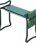 Heavy Duty Garden Kneeler And Seat Foldable Bench For Yard Work With Velcro Tool Pouches shown in a side view