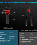Comparison of YUZES Rivnut Gun and manual tool with dimensions for Rivet Nut Tool Kit For Drills And Ratchets.