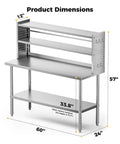 NSF Certified Stainless Steel Kitchen Prep Table 60x24 Inches With Adjustable Shelf And Pegboard Panels, Mobile With Casters