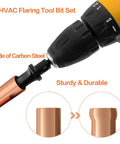 Drill with copper pipe in Six Piece HVAC Copper Pipe Expander Set With Swage Tools And Flaring Kit For Quick Pipe Expansion