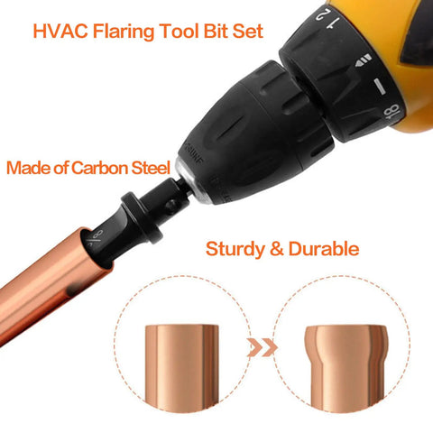 Drill with copper pipe in Six Piece HVAC Copper Pipe Expander Set With Swage Tools And Flaring Kit For Quick Pipe Expansion