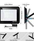 Diagram of Hella Bright 50W LED Flood Lights Outdoor 5000 Lumens IP66 showing dimensions and mounting angles.