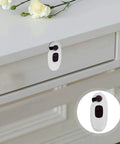 Five Pack Childproof Cabinet Locks With Double Button Design Easy To Install ABS Safety Locks For Cabinets And Fridge Doors Enhanced Baby Safety For Curious Kids on white cabinet drawer